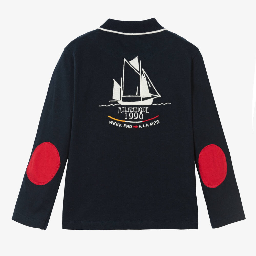 Week-end à la mer-توب بولو قطن مقلم لون كحلي وأبيض للأولاد | Childrensalon Outlet