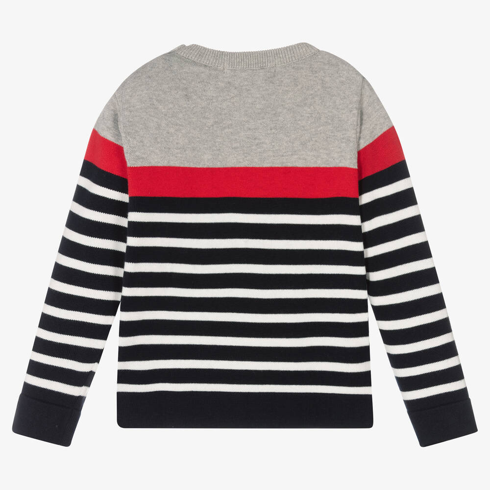 Week-end à la mer-كنزة قطن محبوك مقلم لون كحلي ورمادي للأولاد | Childrensalon Outlet