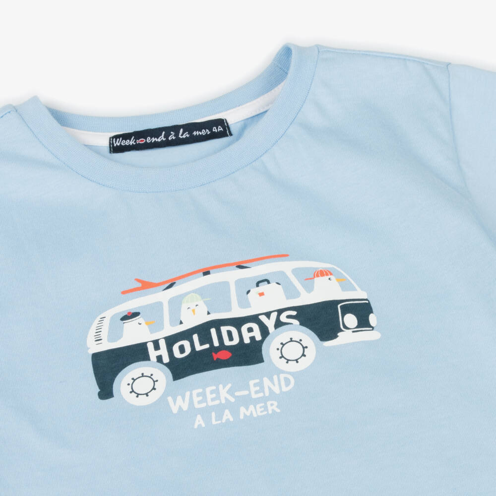 Week-end à la mer-تي شيرت للأولاد بطبعة كامبر، أزرق | Childrensalon Outlet