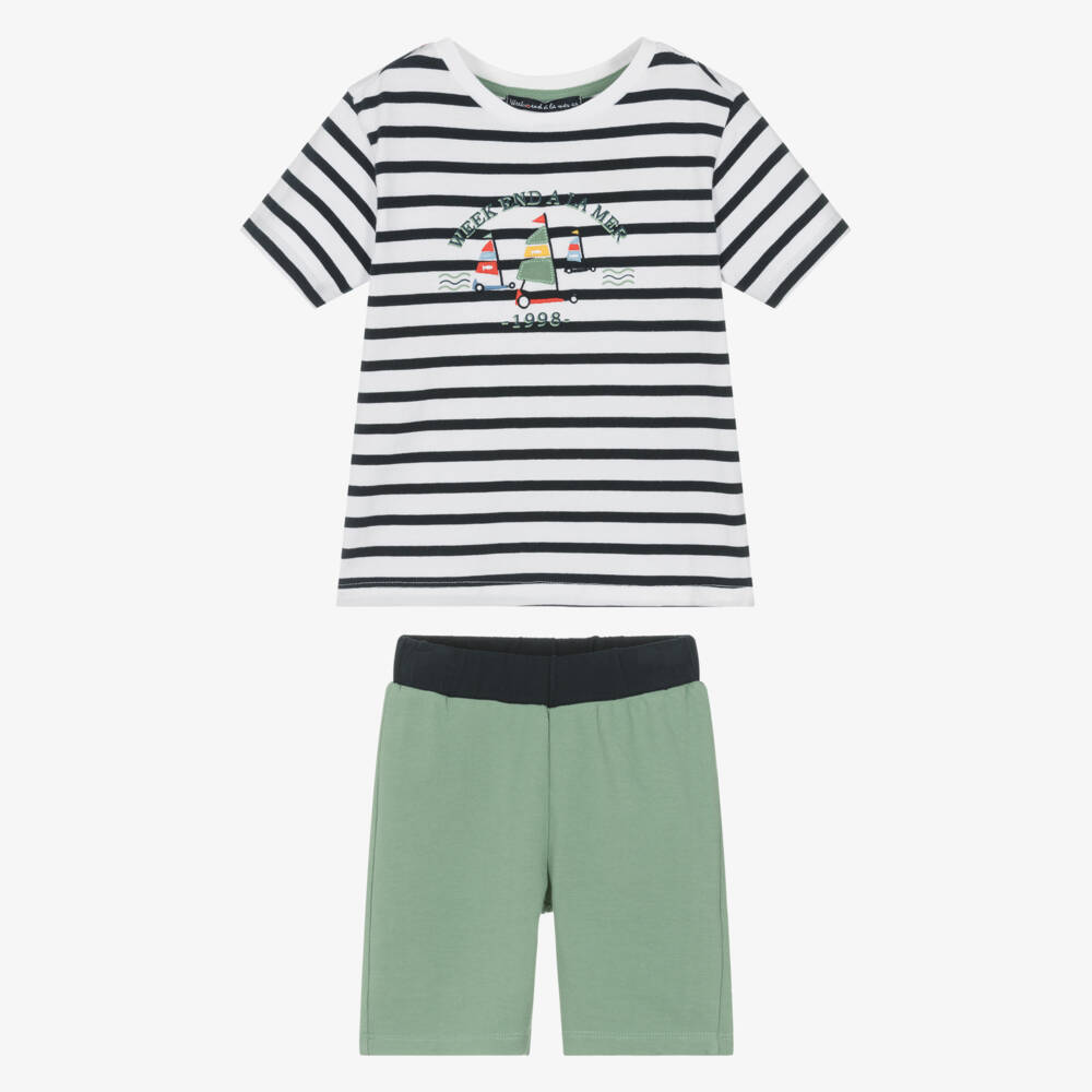 Week-end à la mer-Boys Green & Navy Stripe Outfit | Childrensalon Outlet