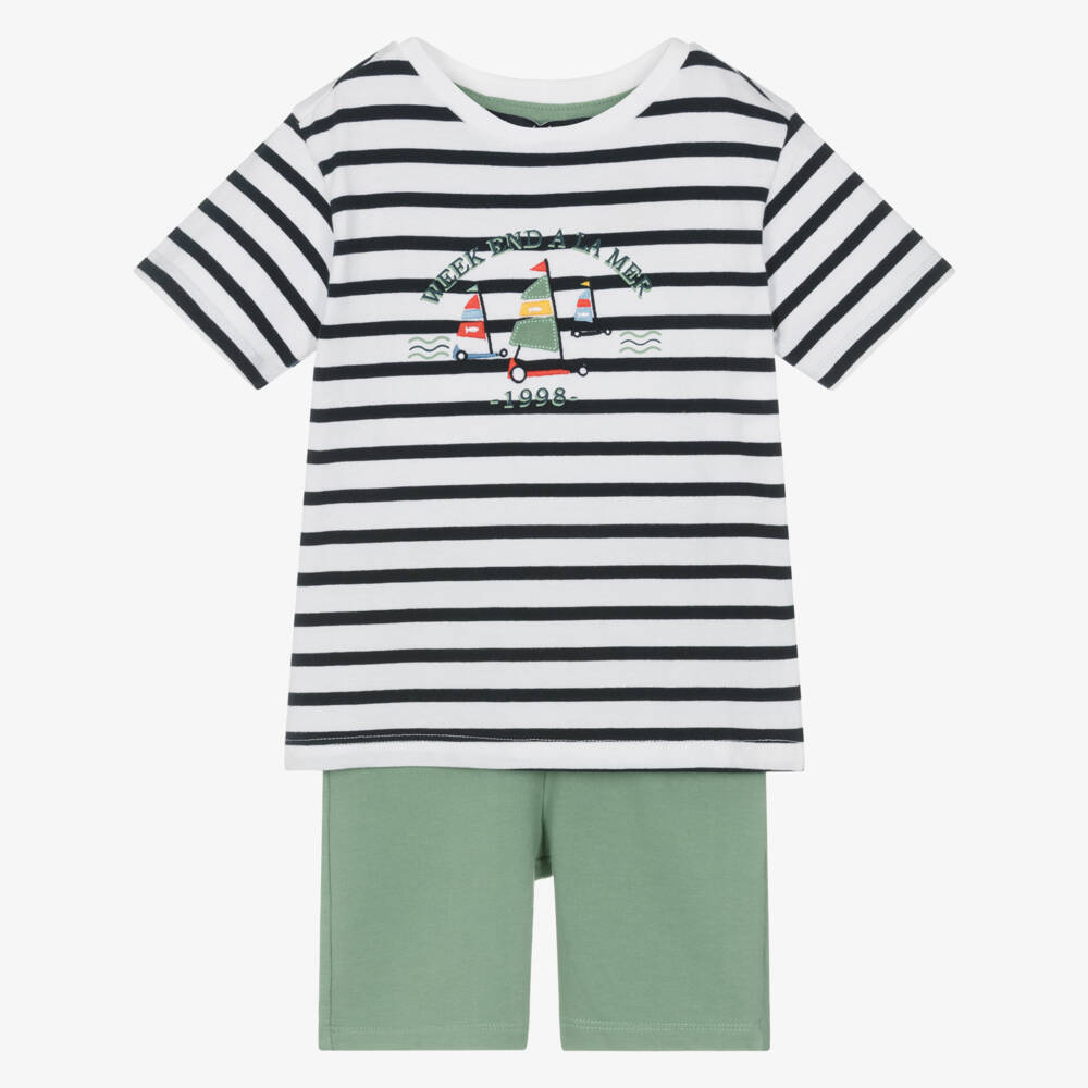 Week-end à la mer-طقم مخطط بالأخضر والكحلي للأولاد | Childrensalon Outlet