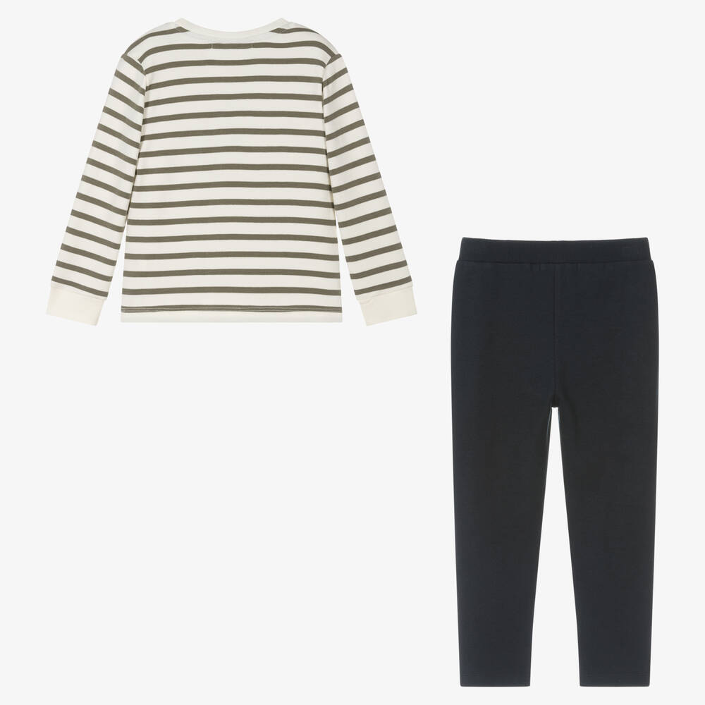 Week-end à la mer-طقم بنطلون قطن مقلم لون أخضر وكحلي للأولاد | Childrensalon Outlet