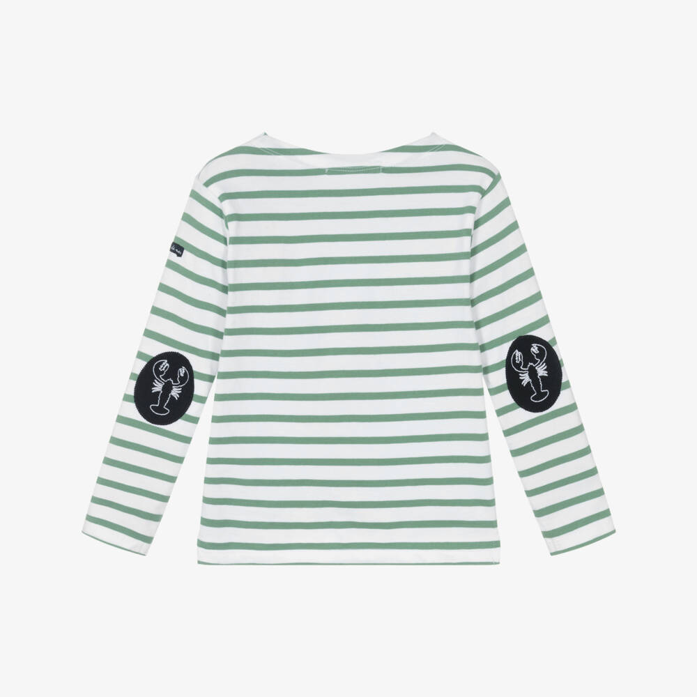 Week-end à la mer-Boys Green-White Striped Jersey Tee | Childrensalon Outlet