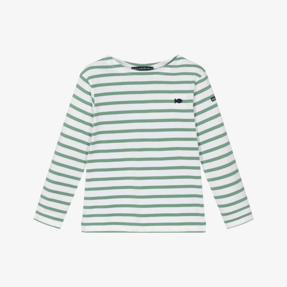 Week-end à la mer-Футболка в полоску зеленая-белая для мальчиков | Childrensalon Outlet
