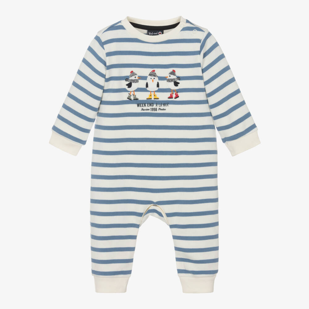 Week-end à la mer-Boys Ivory and Blue Babygrow | Childrensalon Outlet
