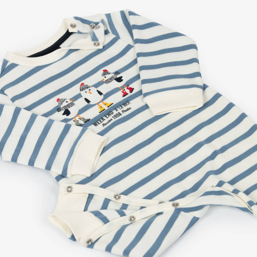 Week-end à la mer-Boys Ivory and Blue Babygrow | Childrensalon Outlet