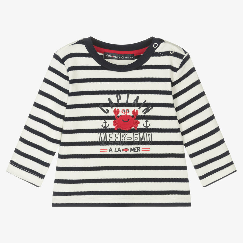 Week-end à la mer - Boys Ivory & Blue Breton Stripe Top | Childrensalon