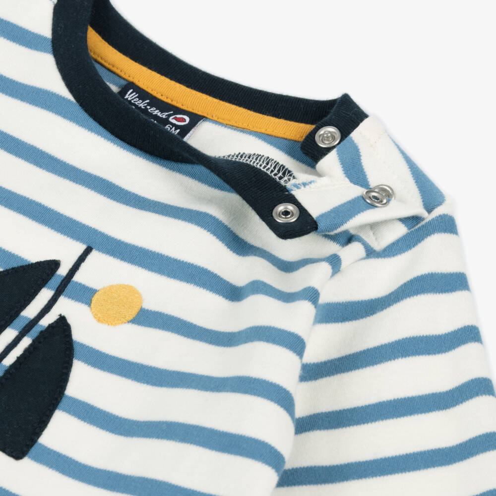 Week-end à la mer-Boys Ivory & Blue Cotton Babygrow | Childrensalon Outlet