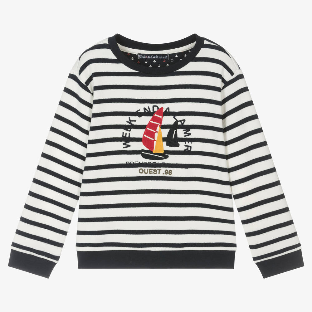 Week-end à la mer - Baumwoll-Sweatshirt Elfenbein/Blau | Childrensalon