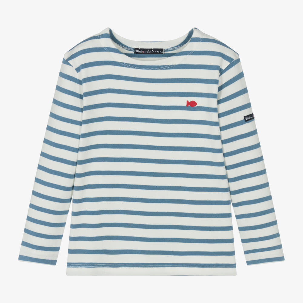 Week-end à la mer-Boys Ivory & Blue Striped Jersey Top | Childrensalon Outlet
