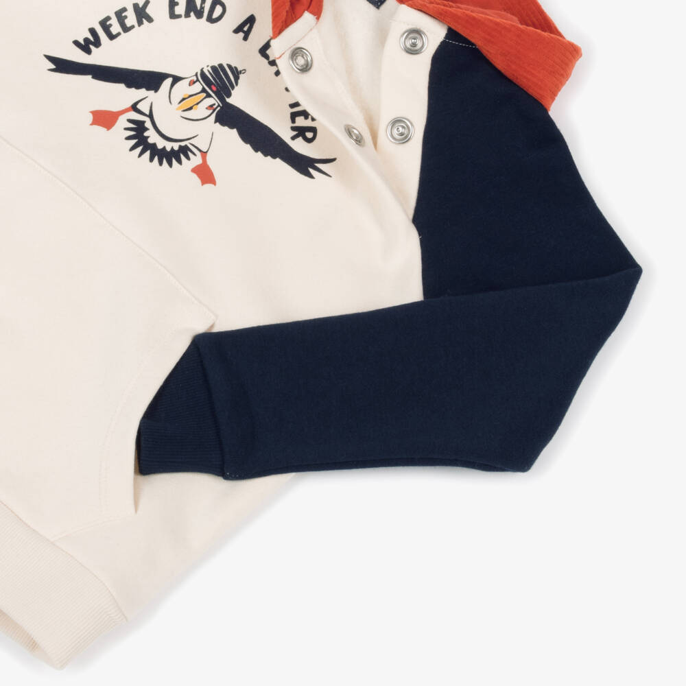 Week-end à la mer-توب هودي بطبعة طائرالبوفين قطن لون عاجي للأولاد | Childrensalon Outlet