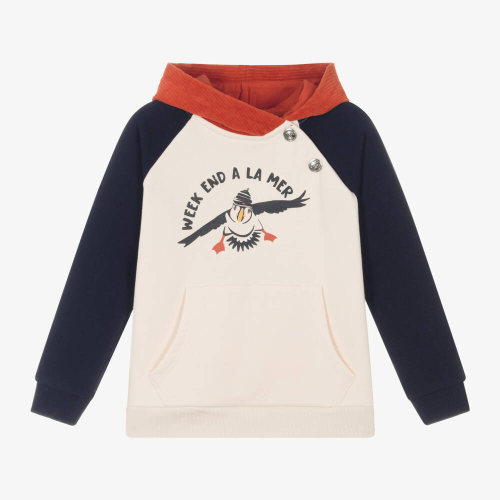 Week-end à la mer-Boys Ivory Puffin Hoodie | Childrensalon Outlet