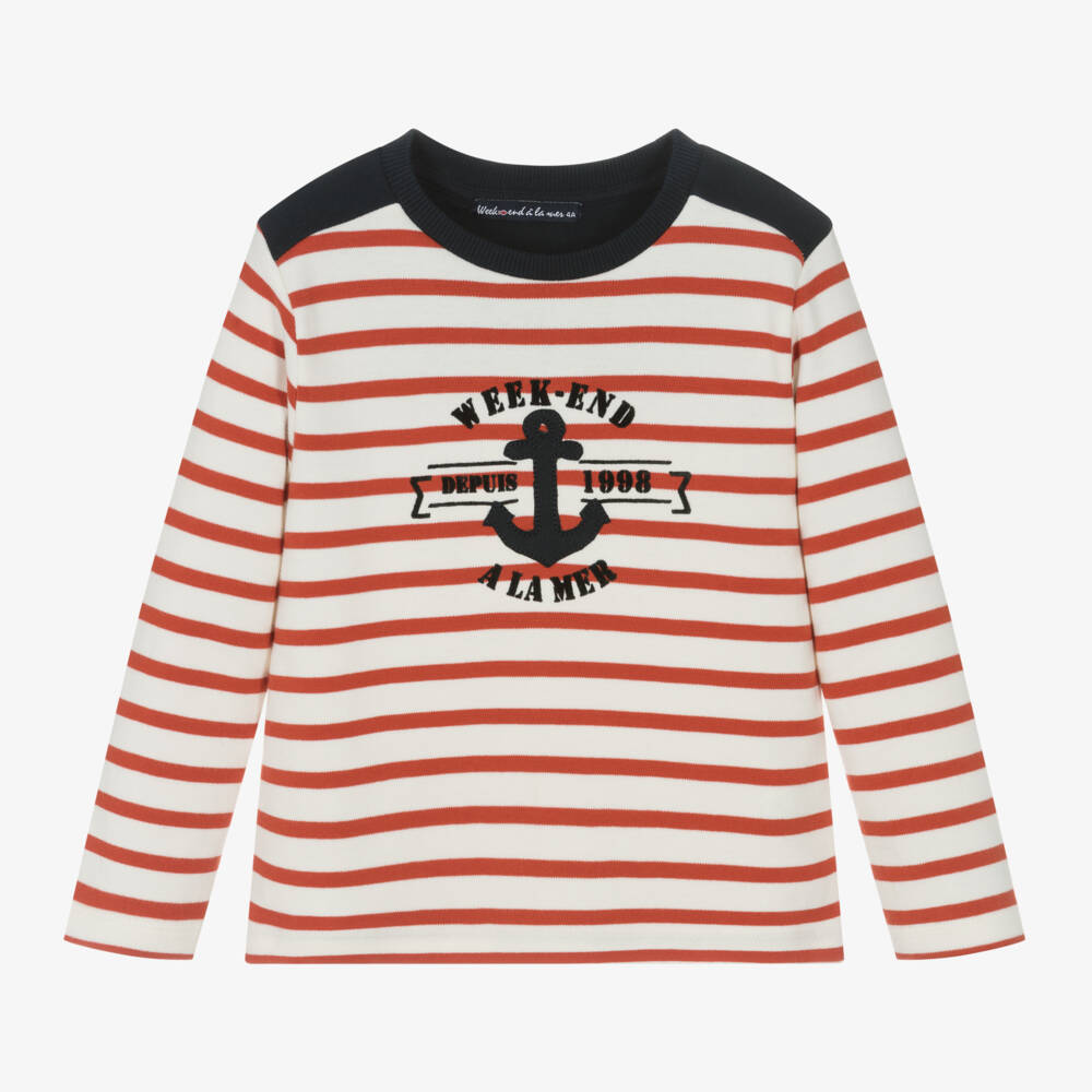 Week-end à la mer-Boys Ivory & Red Striped Jersey Top | Childrensalon Outlet