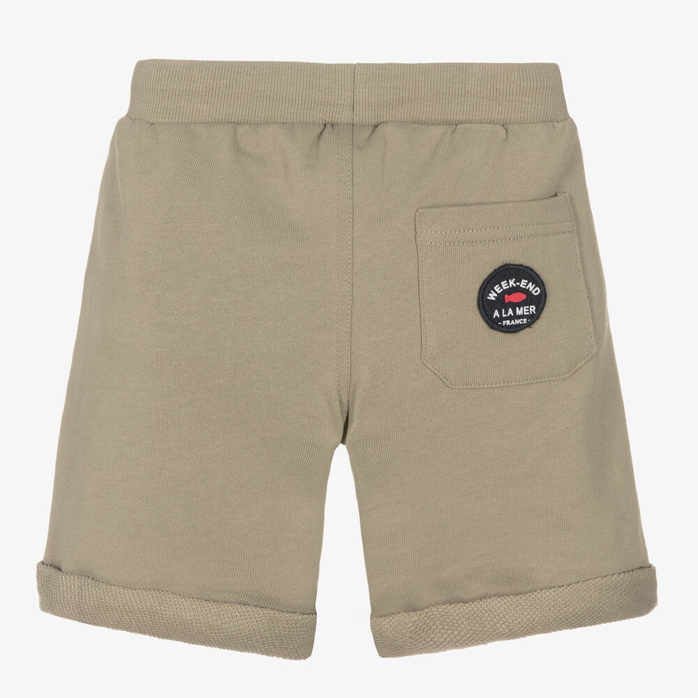 Week-end à la mer-Boys Khaki Green Cotton Shorts | Childrensalon Outlet