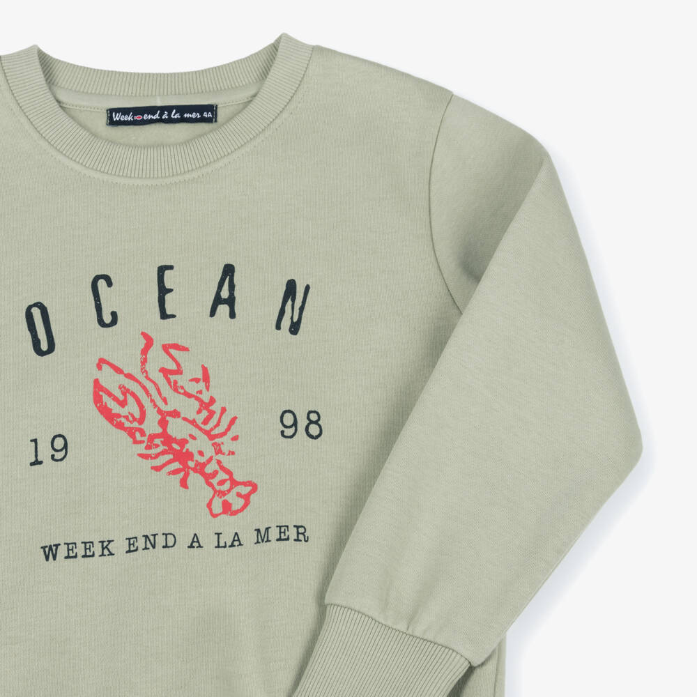 Week-end à la mer-Boys Light Khaki Green Lobster Sweatshirt | Childrensalon Outlet