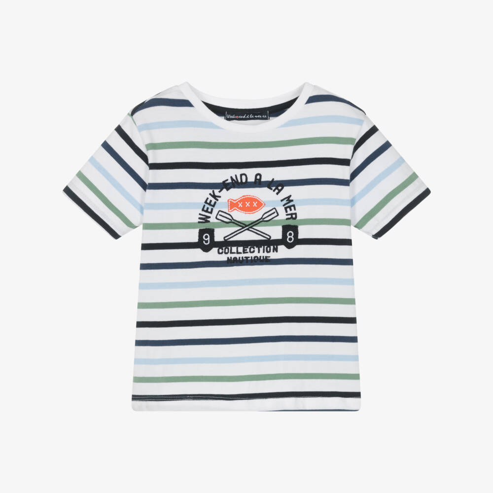 Week-end à la mer-تي شيرت قطن مخطط بحري للأولاد | Childrensalon Outlet
