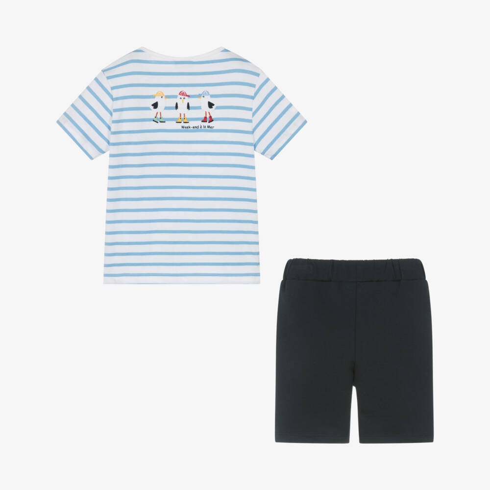 Week-end à la mer-Boys Nautical Stripe Tee & Shorts Ensemble | Childrensalon Outlet