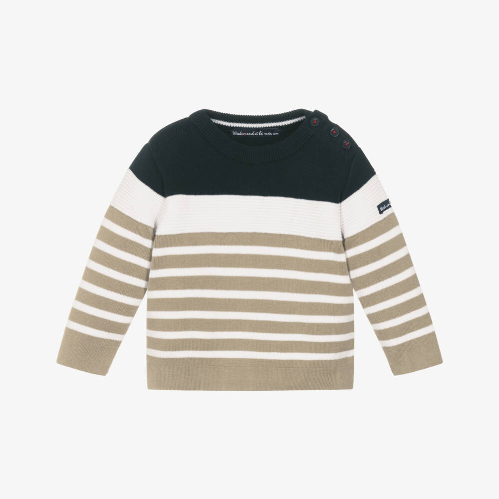 Week-end à la mer-Boys Navy Blue & Beige Striped Cotton Jumper | Childrensalon Outlet