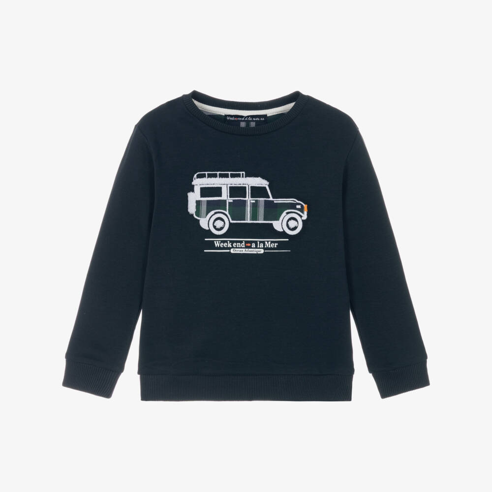 Week-end à la mer-Boys Navy Blue Cotton Jeep Sweatshirt | Childrensalon Outlet