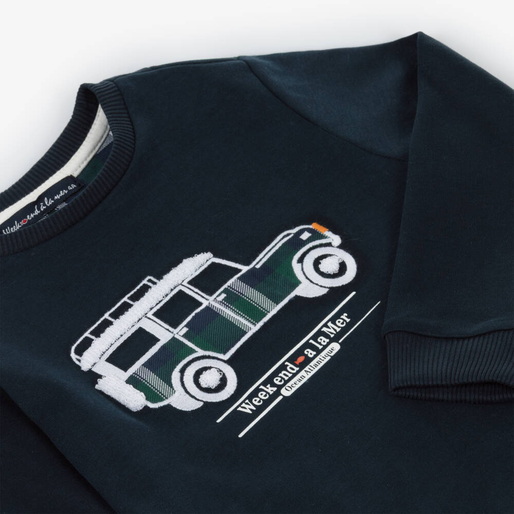 Week-end à la mer-Boys Navy Blue Cotton Jeep Sweatshirt | Childrensalon Outlet