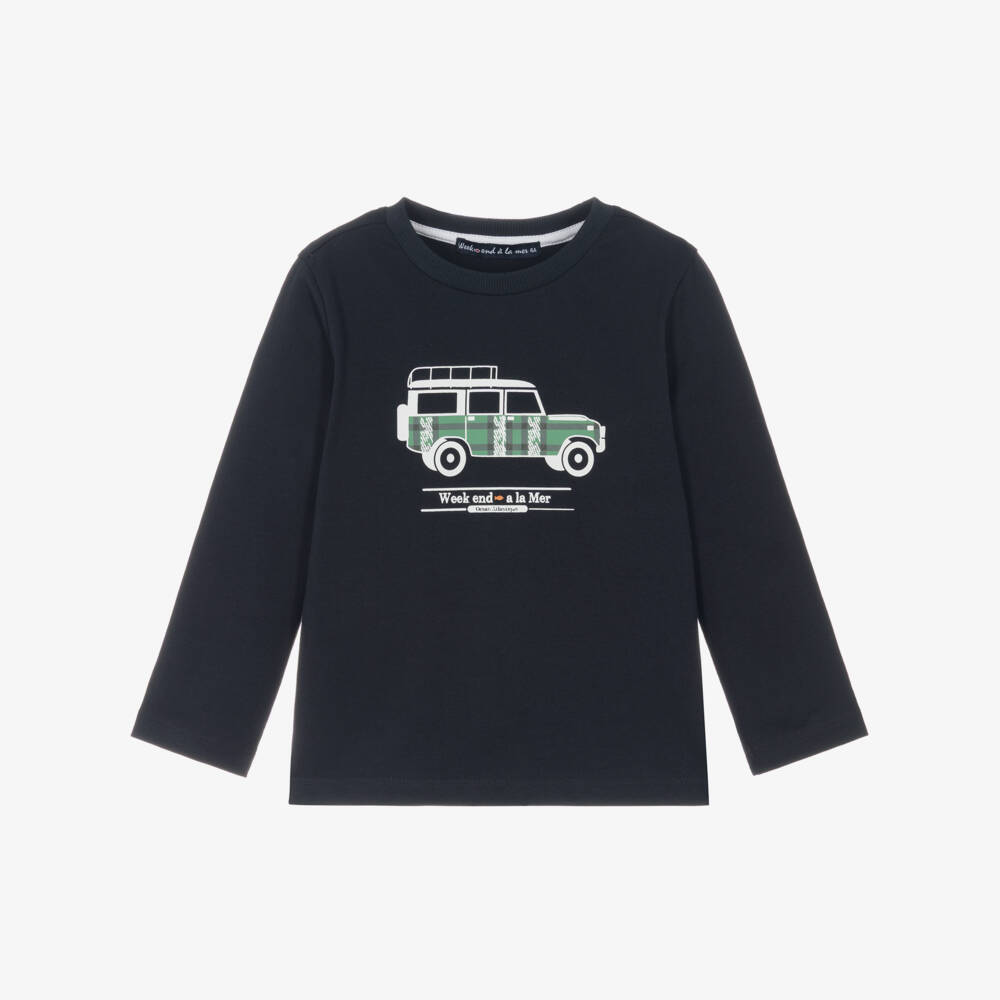 Week-end à la mer-Boys Navy Blue Cotton Jeep Top | Childrensalon Outlet