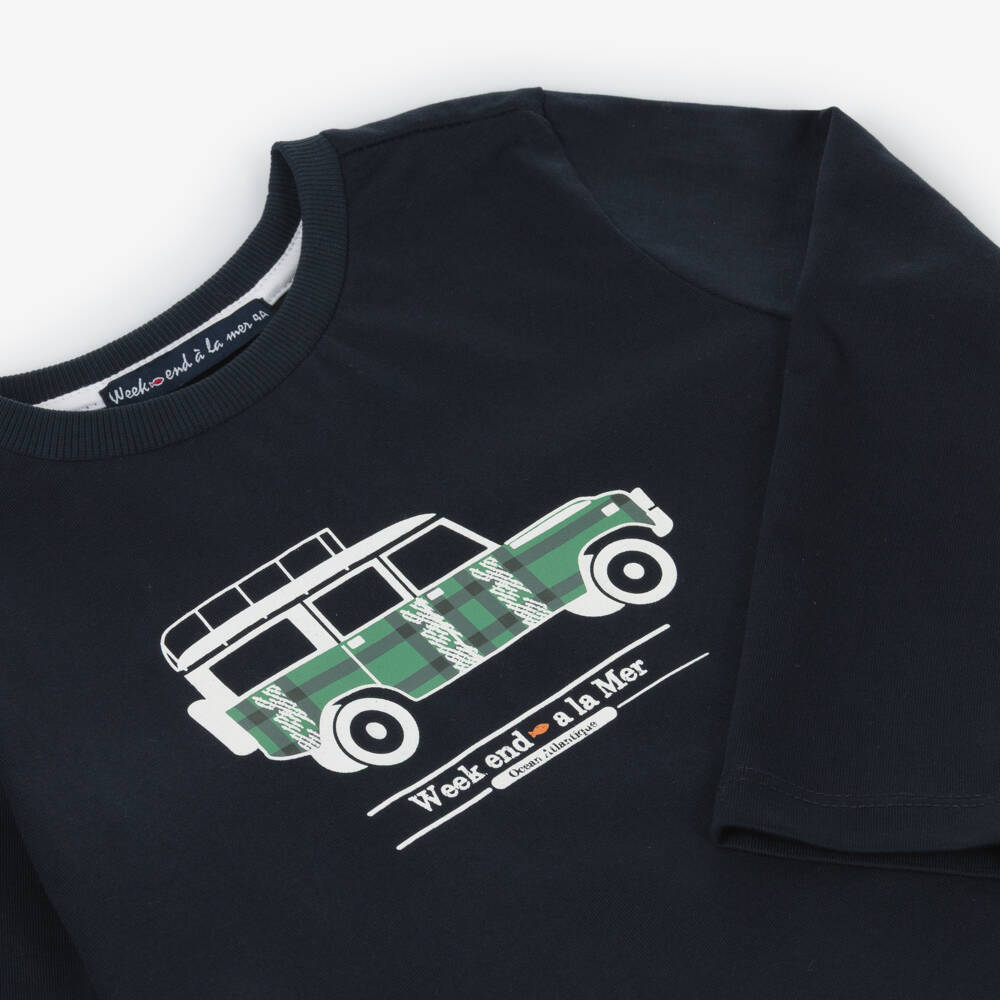 Week-end à la mer-Boys Navy Blue Cotton Jeep Top | Childrensalon Outlet