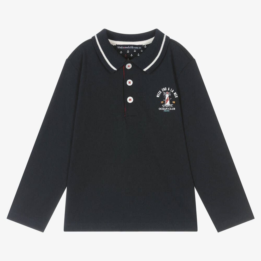 Week-end à la mer - Boys Navy Blue Cotton Polo Shirt | Childrensalon