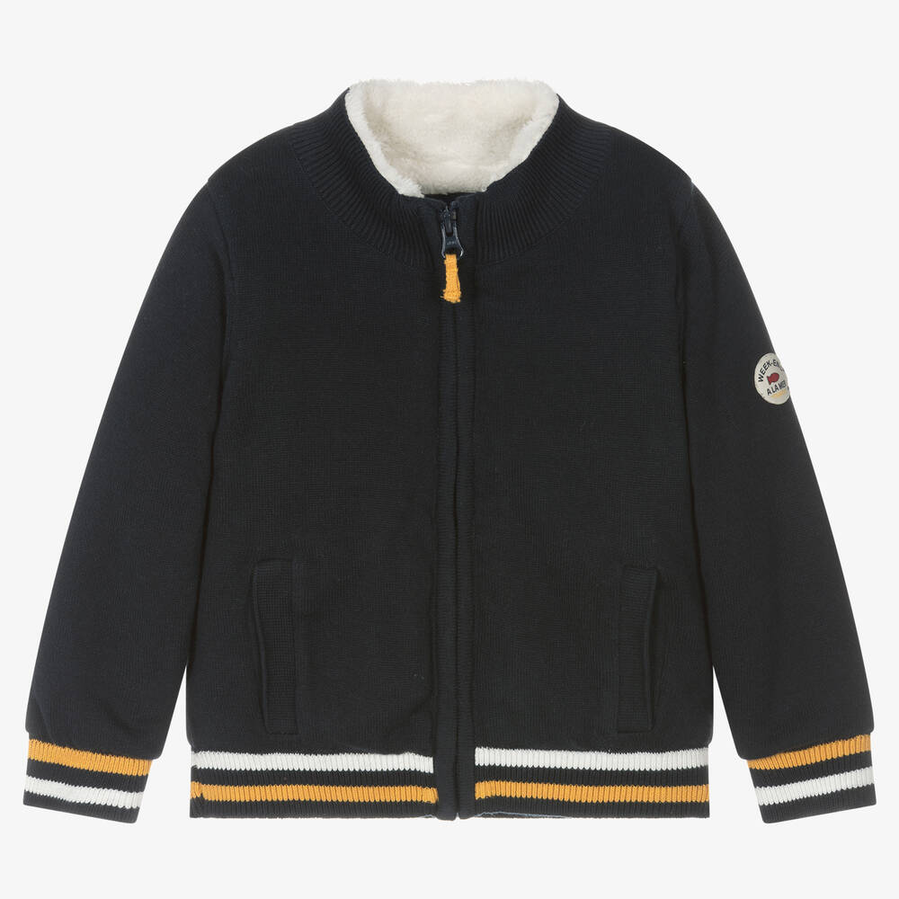 Week-end à la mer - Boys Navy Blue Cotton Zip-Up Top | Childrensalon