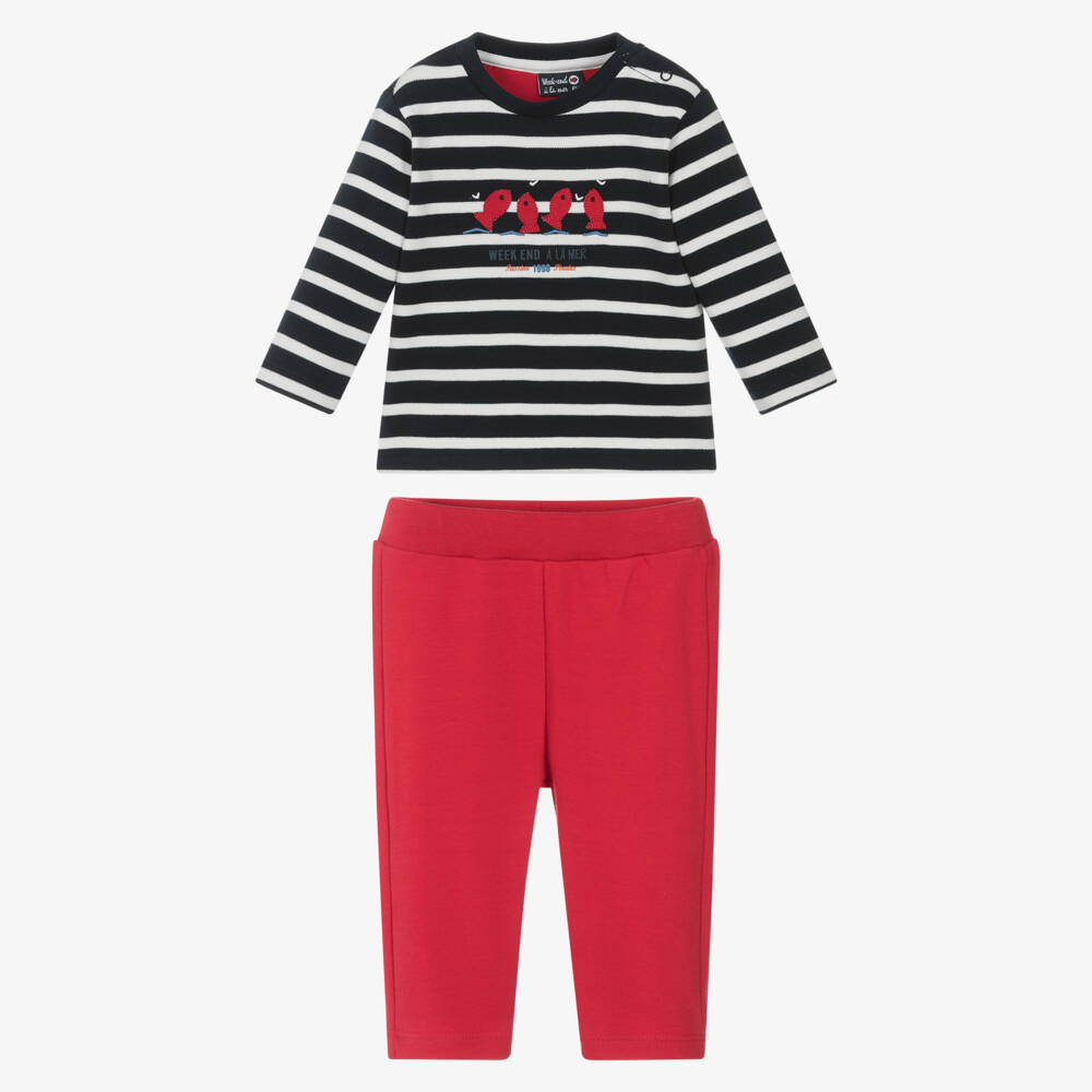 Week-end à la mer-Boys Navy Blue & Red Cotton Jersey Trouser Set | Childrensalon Outlet