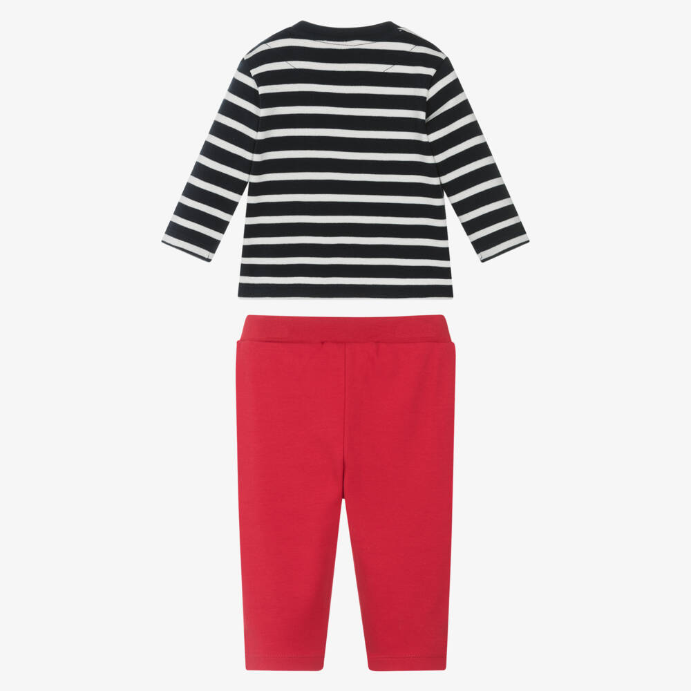 Week-end à la mer-Boys Navy Blue & Red Cotton Jersey Trouser Set | Childrensalon Outlet