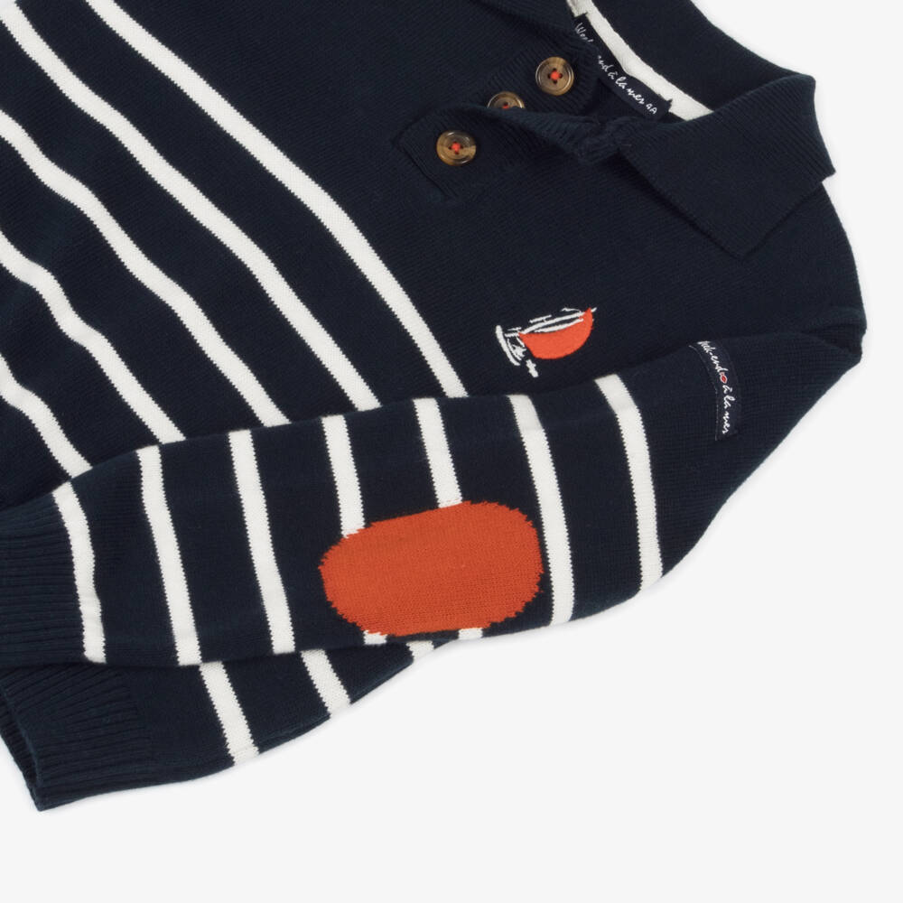 Week-end à la mer-Boys Navy Cotton Striped Jumper | Childrensalon Outlet