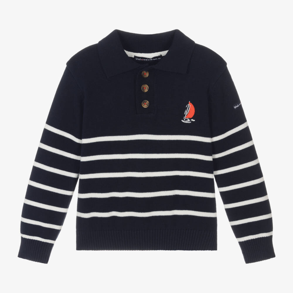 Week-end à la mer-Boys Navy Cotton Striped Jumper | Childrensalon Outlet