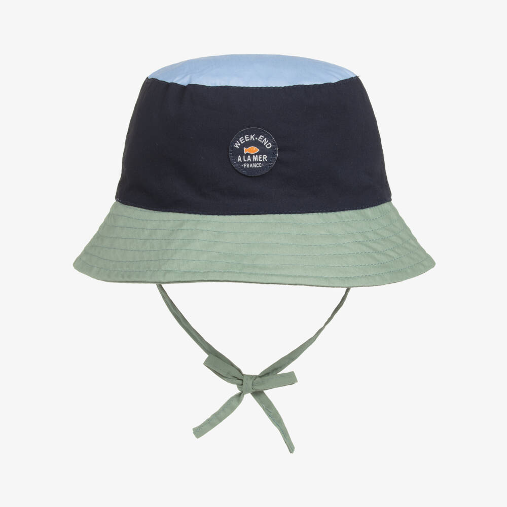Week-end à la mer-Boys' Navy & Green Cotton Hat | Childrensalon Outlet