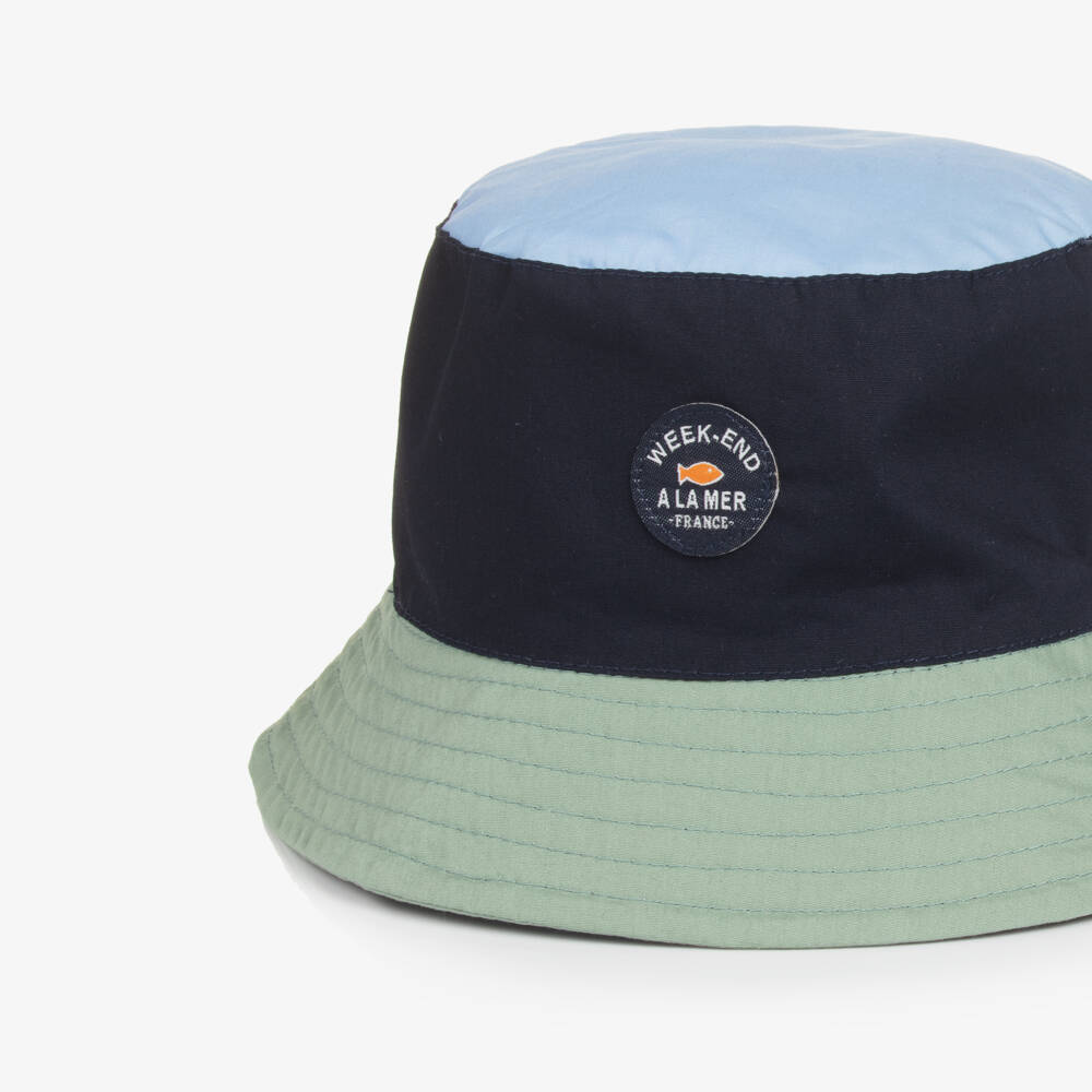 Week-end à la mer-Boys' Navy & Green Cotton Hat | Childrensalon Outlet