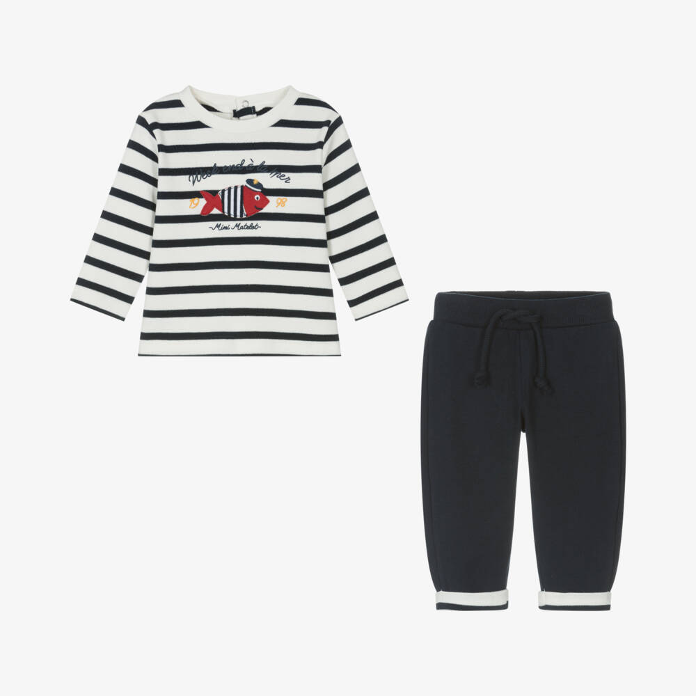 Week-end à la mer-Boys Navy Striped Trousers Set | Childrensalon Outlet