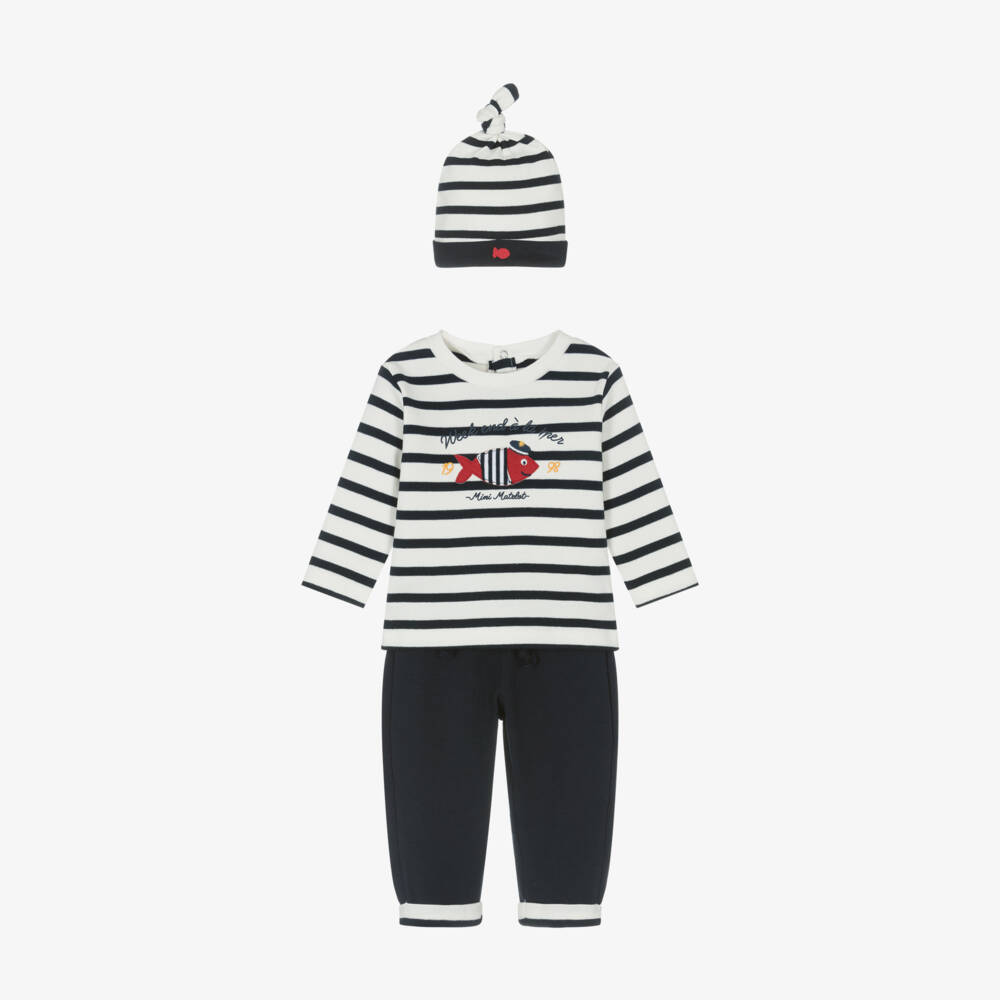 Week-end à la mer-Boys Navy Striped Trousers Set | Childrensalon Outlet