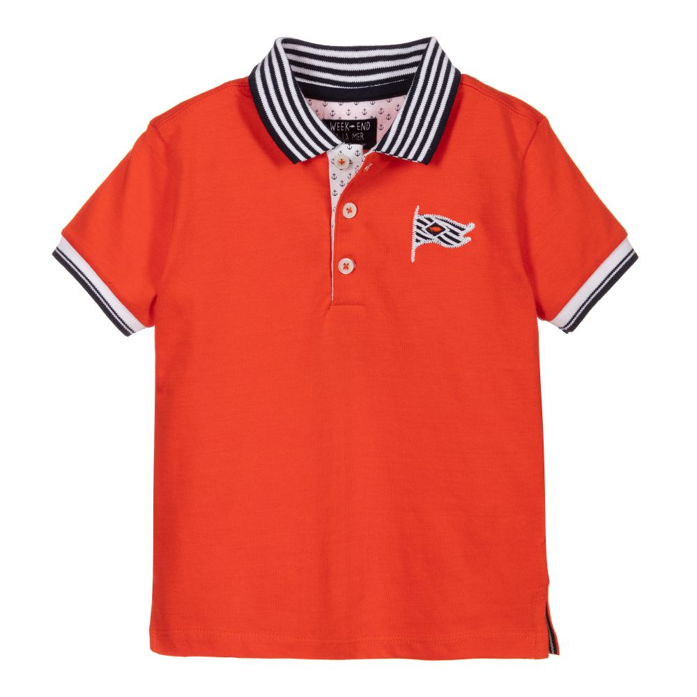 Week-end à la mer-Boys Orange Cotton Polo Shirt | Childrensalon Outlet