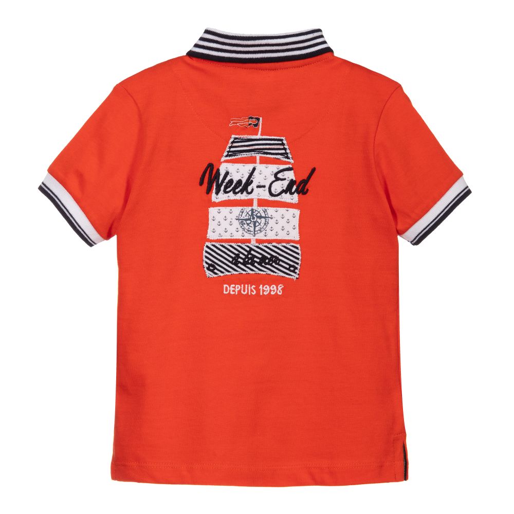 Week-end à la mer-Boys Orange Cotton Polo Shirt | Childrensalon Outlet