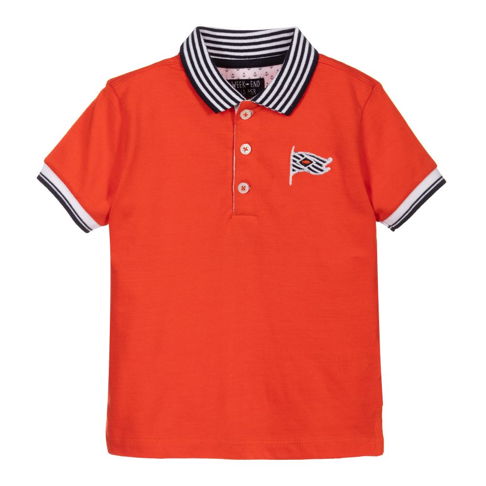 Week-end à la mer - Boys Orange Cotton Polo Shirt | Childrensalon