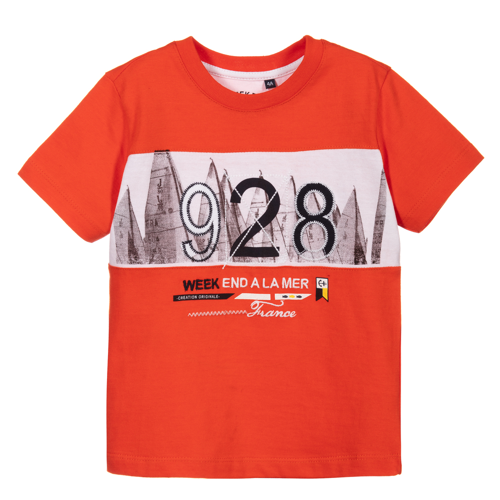 Week-end à la mer - Boys Orange Cotton T-shirt | Childrensalon