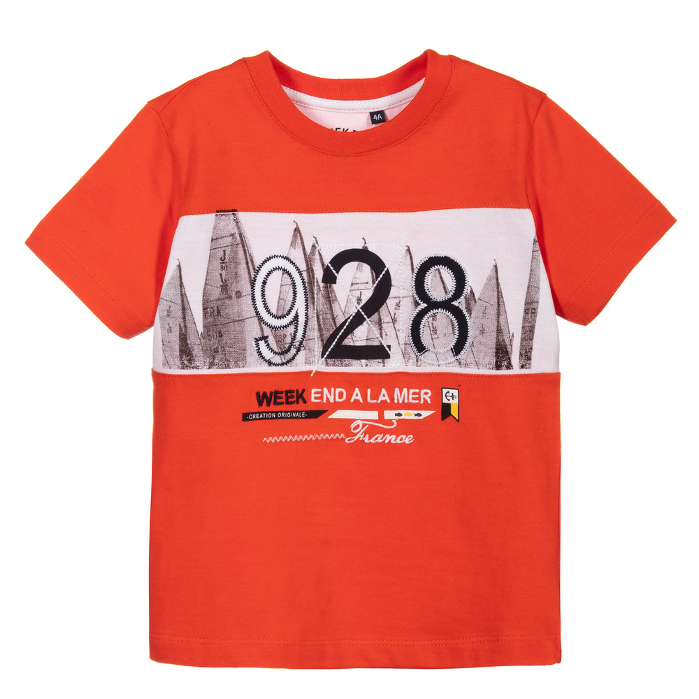 Week-end à la mer-Boys Orange Cotton T-shirt | Childrensalon Outlet