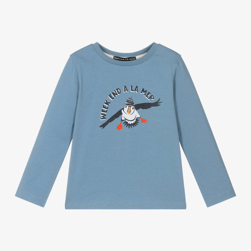 Week-end à la mer-Boys Puffin Blue Jersey Top | Childrensalon Outlet