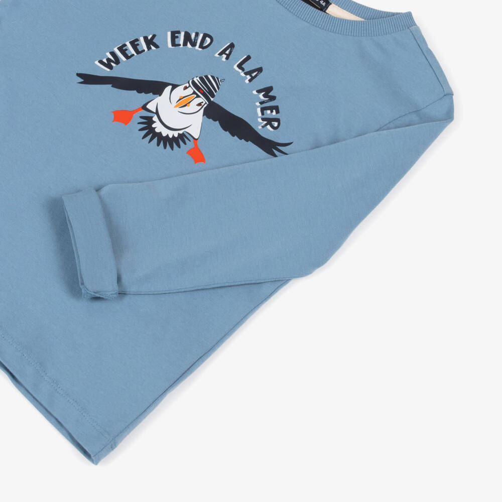 Week-end à la mer-Boys Puffin Blue Jersey Top | Childrensalon Outlet