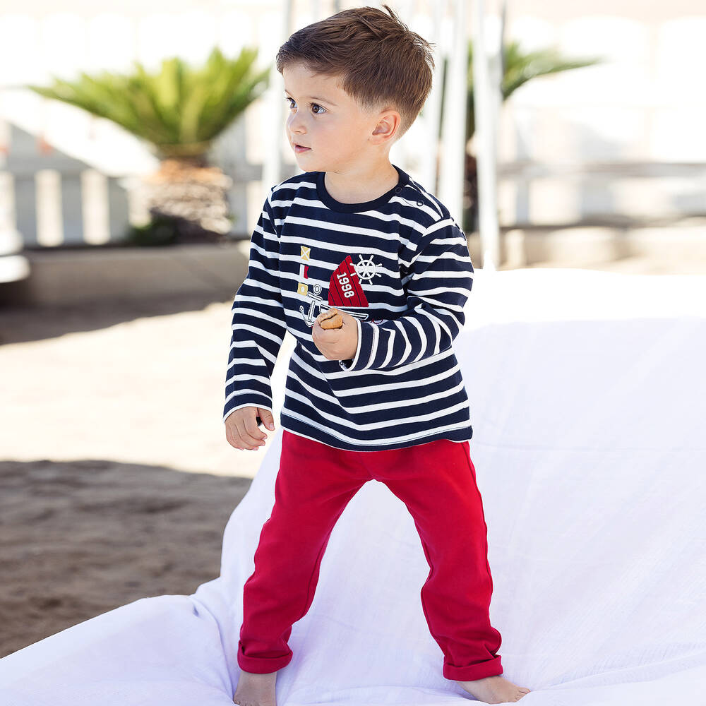 Week-end à la mer-Boys Red Cotton Joggers | Childrensalon Outlet