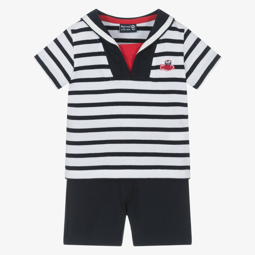 Week-end à la mer-طقم بحري مخطط من القطن للأولاد | Childrensalon Outlet
