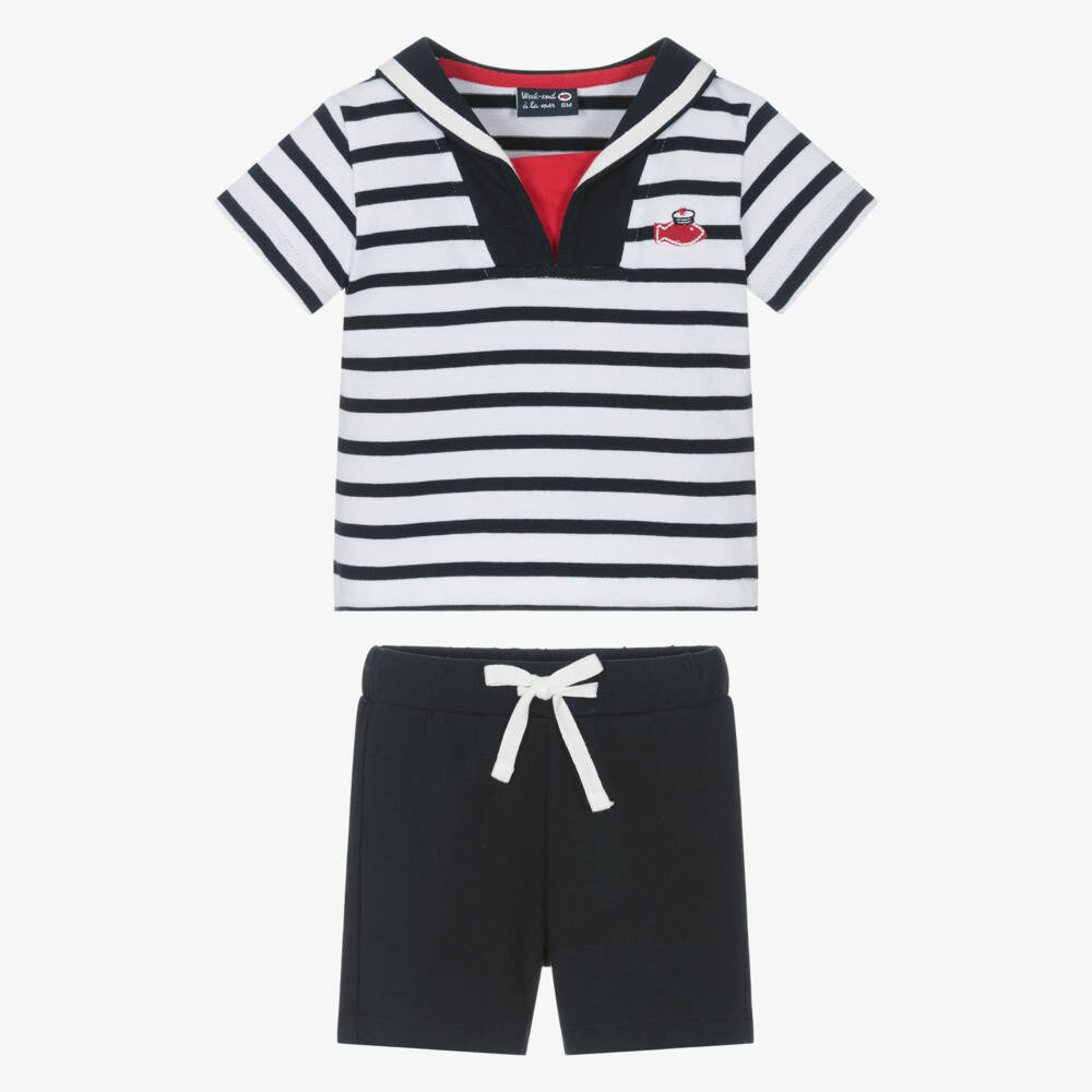 Week-end à la mer-Boys Striped Cotton Sailor Ensemble | Childrensalon Outlet