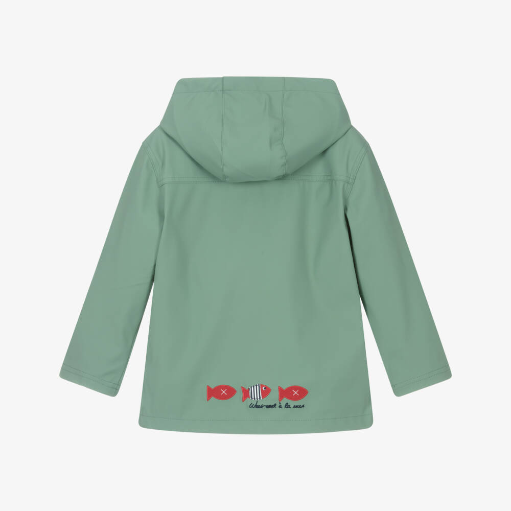 Week-end à la mer-Boys Water-Resistant Green Hooded Coat | Childrensalon Outlet