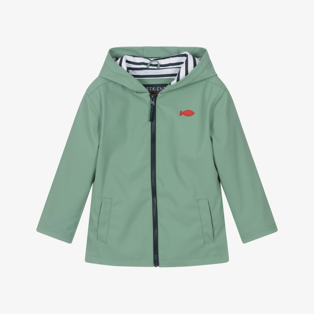 Week-end à la mer-Boys Water-Resistant Green Hooded Coat | Childrensalon Outlet