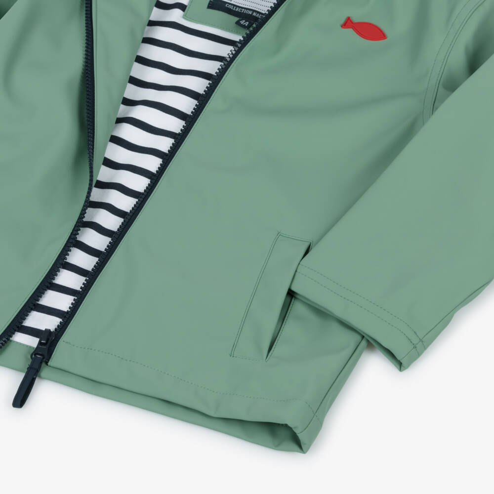 Week-end à la mer-Boys Water-Resistant Green Hooded Coat | Childrensalon Outlet