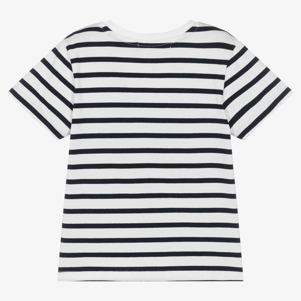 Week-end à la mer-Boys White Breton Stripe Boat T-Shirt | Childrensalon Outlet